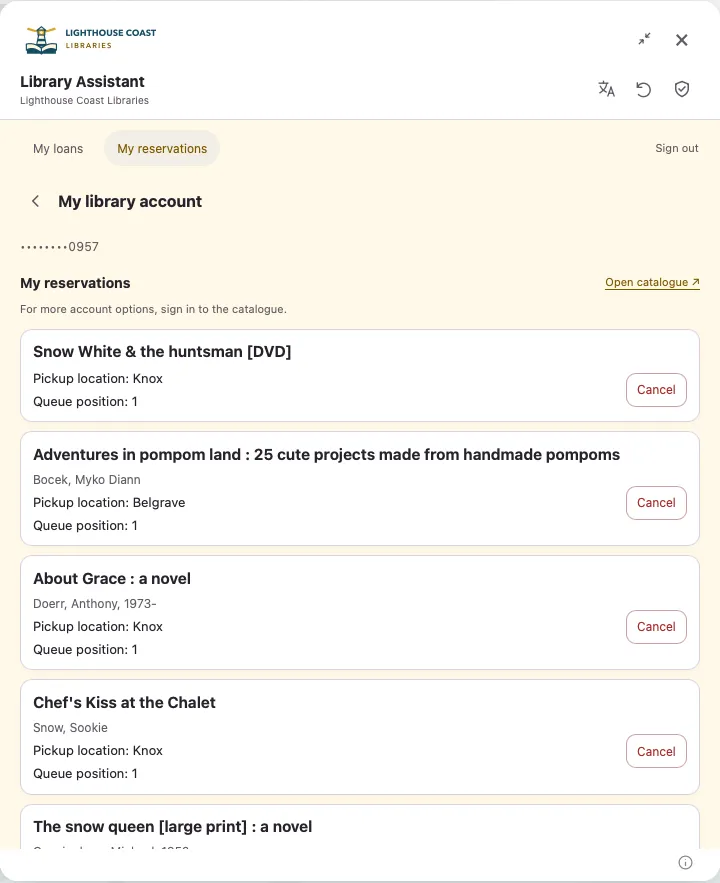 Member reservations showing pickup locations, queue positions and cancellation controls
