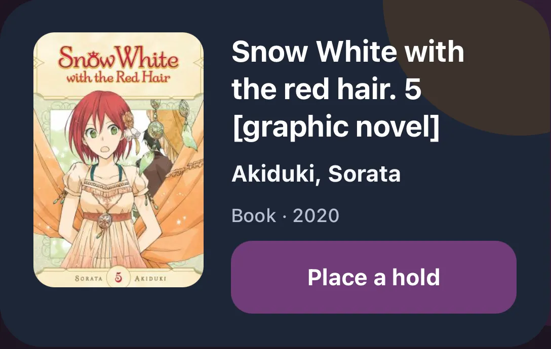 Book details with cover artwork and a Place a hold button